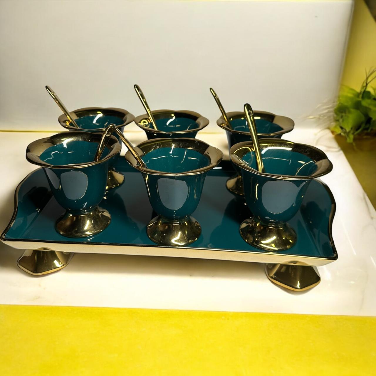 Royal Dessert Set - Ice cream cups with spoons and tray
