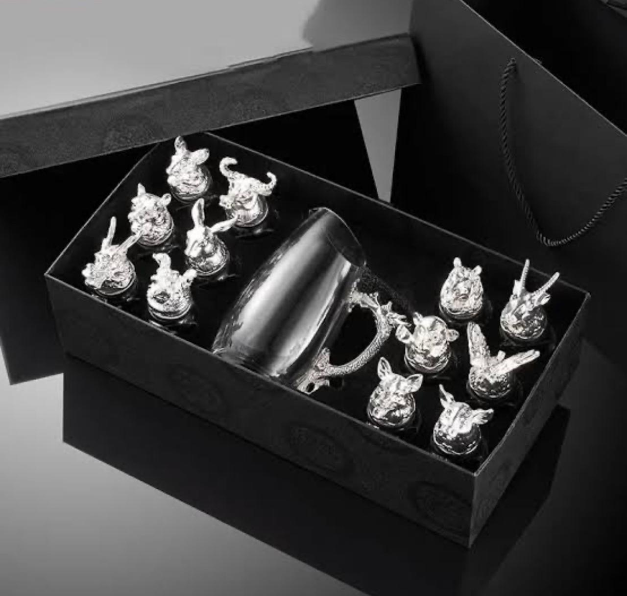 Zodiac Animal Shot Glasses | 12 pcs (60 ml) & Dispenser (250 ml) Decanter with Shot Glasses | Party Shot Glasses | Shot Glasses