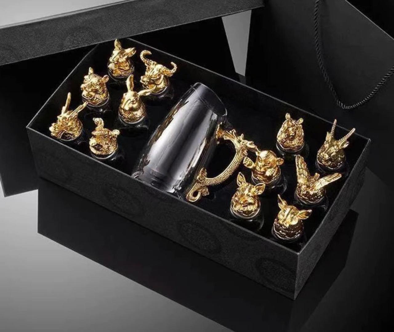 Zodiac Animal Shot Glasses | 12 pcs (60 ml) & Dispenser (250 ml) Decanter with Shot Glasses | Party Shot Glasses | Shot Glasses