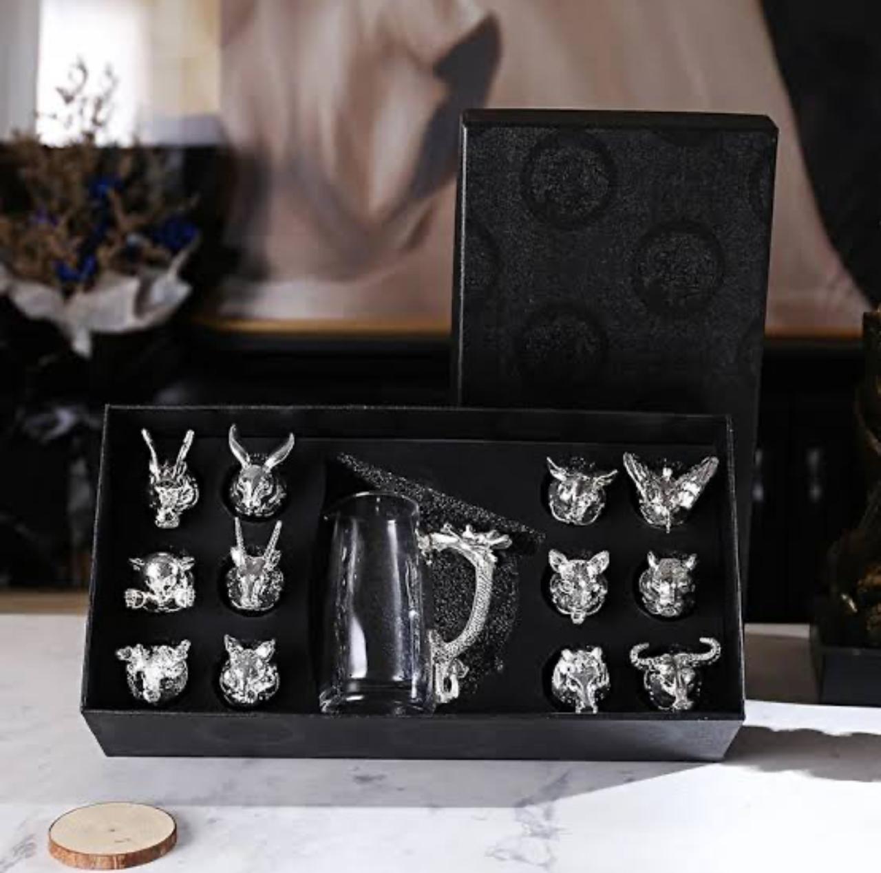 Zodiac Animal Shot Glasses | 12 pcs (60 ml) & Dispenser (250 ml) Decanter with Shot Glasses | Party Shot Glasses | Shot Glasses